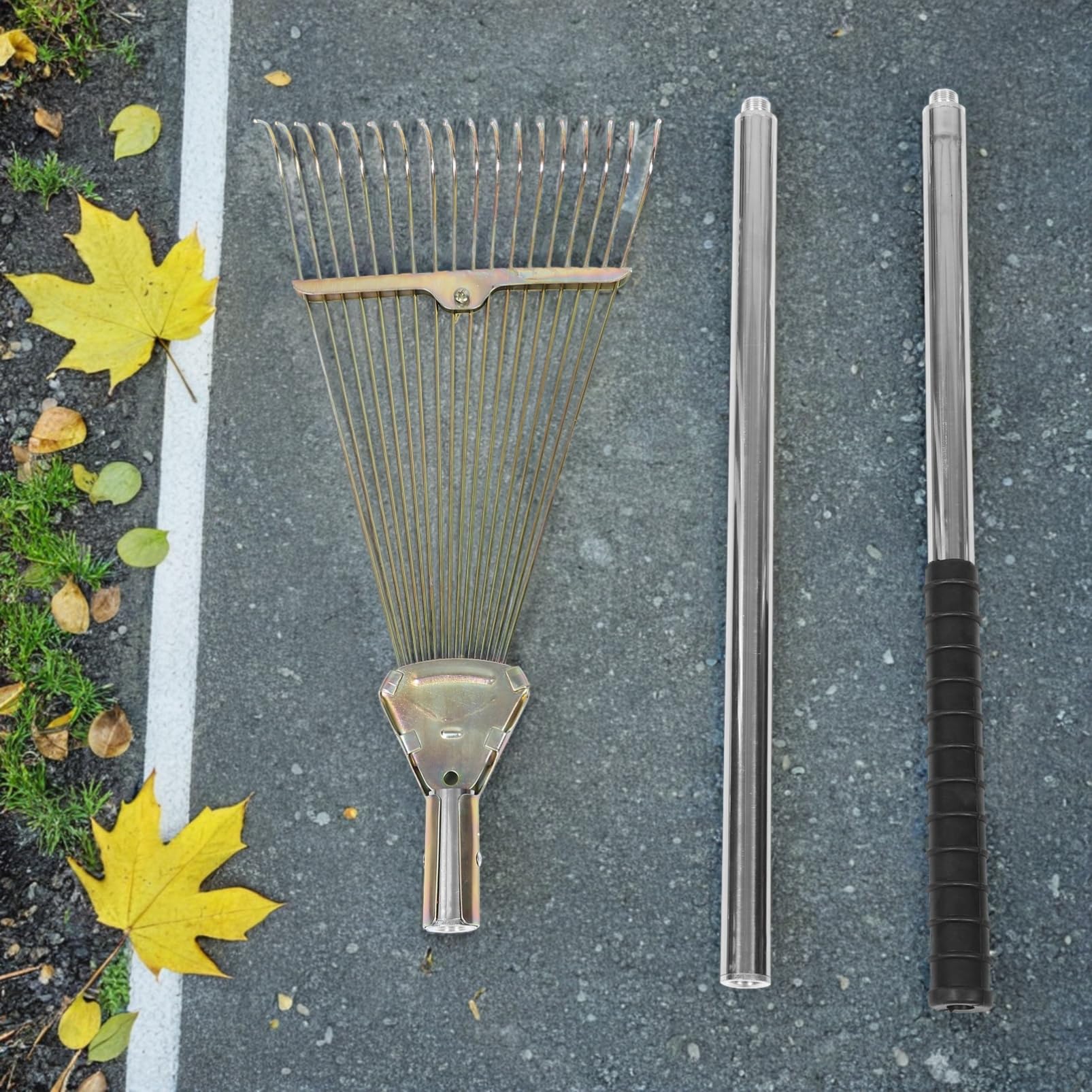 Yardwe Metallrasenrechen mit Zinken aus Stahl Verstellbarer Kopf für Laubsammlung Handbetrieben für Gartenarbeiten Robust und Langlebig
