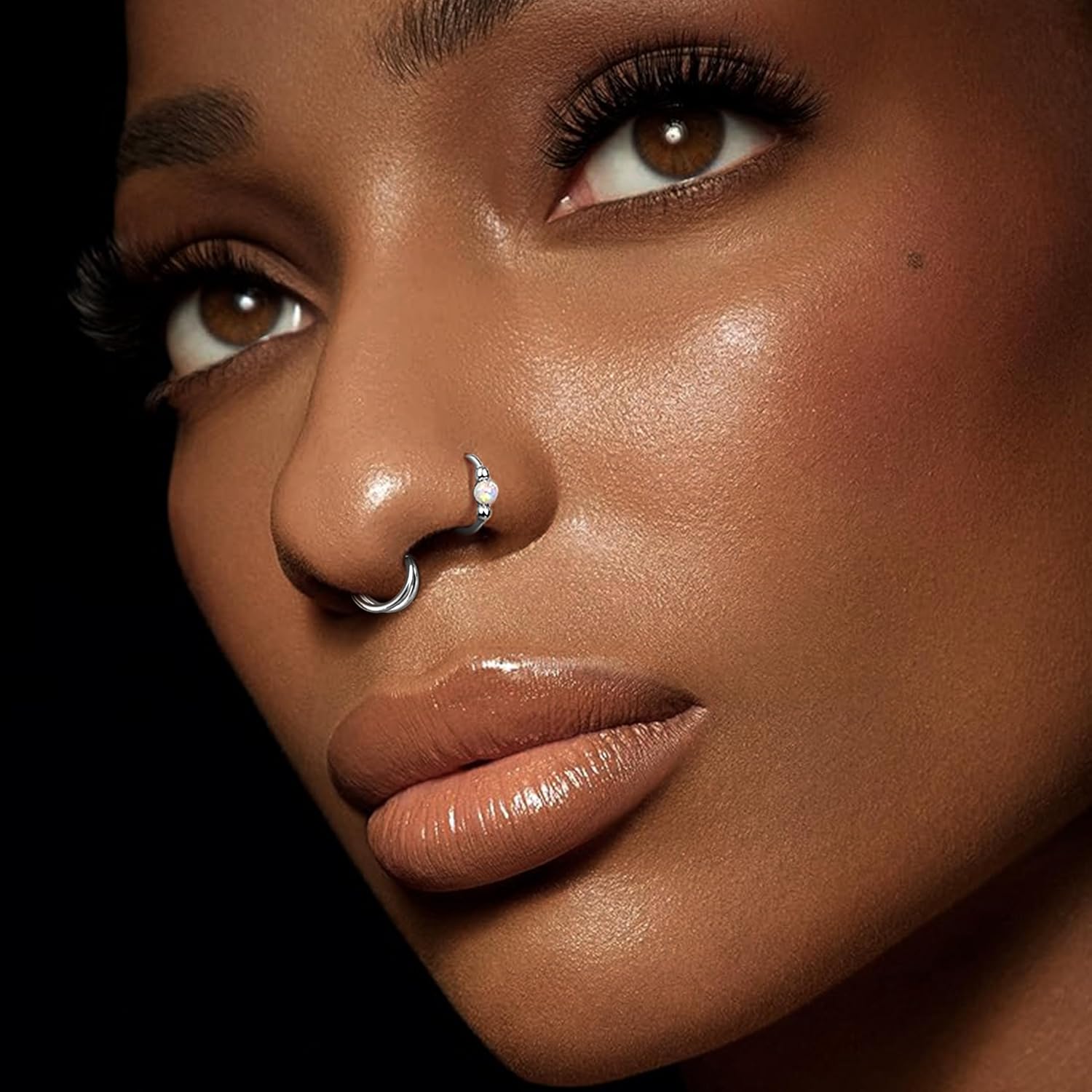 3pcs Nose Rings Hoops 316L Surgical Steel Double Hoop Nose Ring for Women 14K Gold Opal Nose Ring 18G/20G Hinged Nose Piercings Jewelry Septum Labret Rings Cartilage Earring Helix Rook Tragus Daith 8mm - Image 2