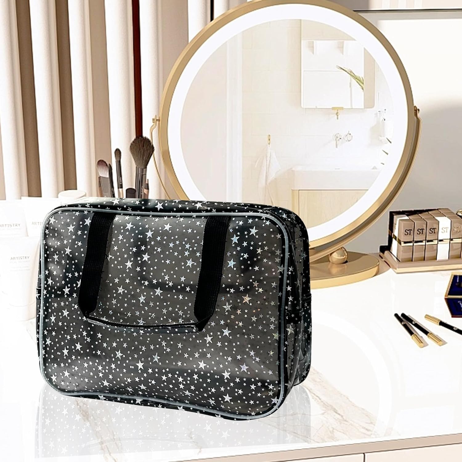 ONEART Waterproof PVC Cosmetic Bag - Clear Makeup Pouch for Travel Toiletry Organizer - Wrinkle-Resistant & Lightweight (1-Pack) (Black) - Image 5