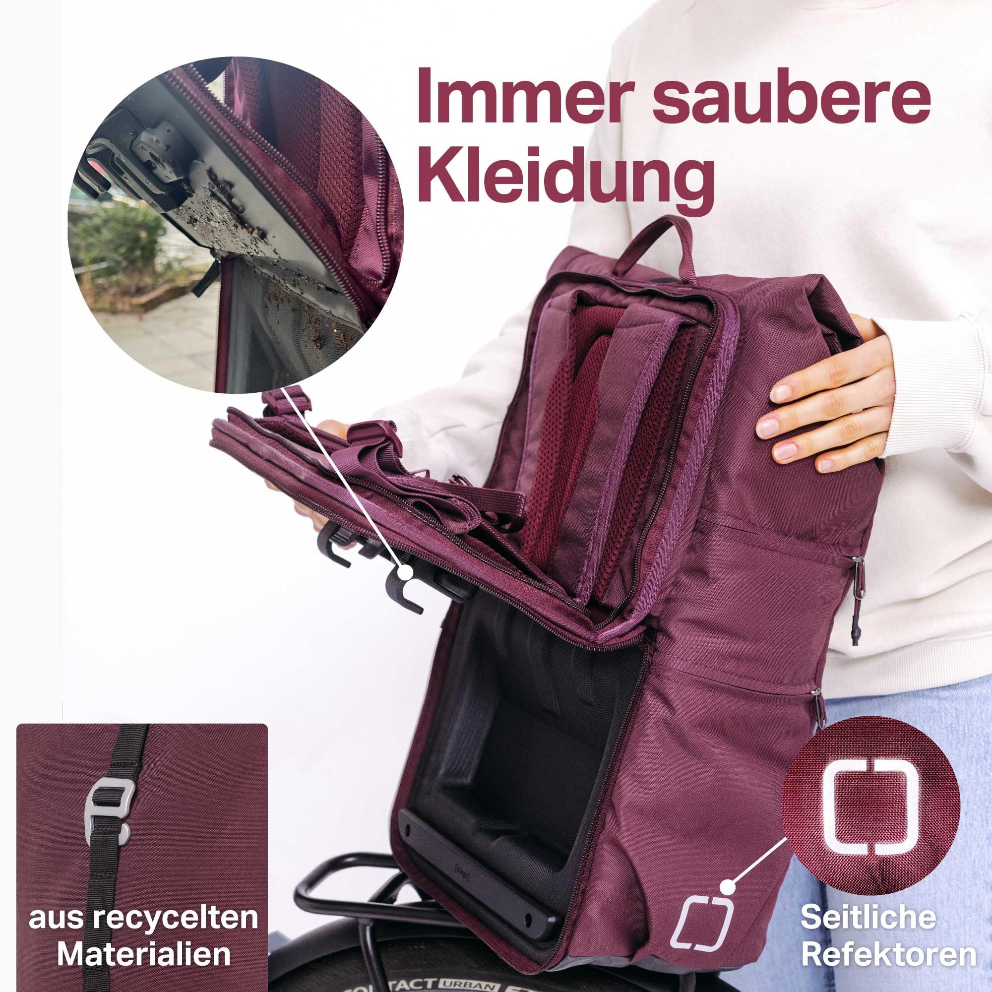 otinga® Flip V2 - Mochila para bicicleta (volumen de 34 L), para cualquier portaequipajes, elegante bolsa portaequipaje con mochila, convertida en 7 segundos, impermeable, Negro , Mochila de
