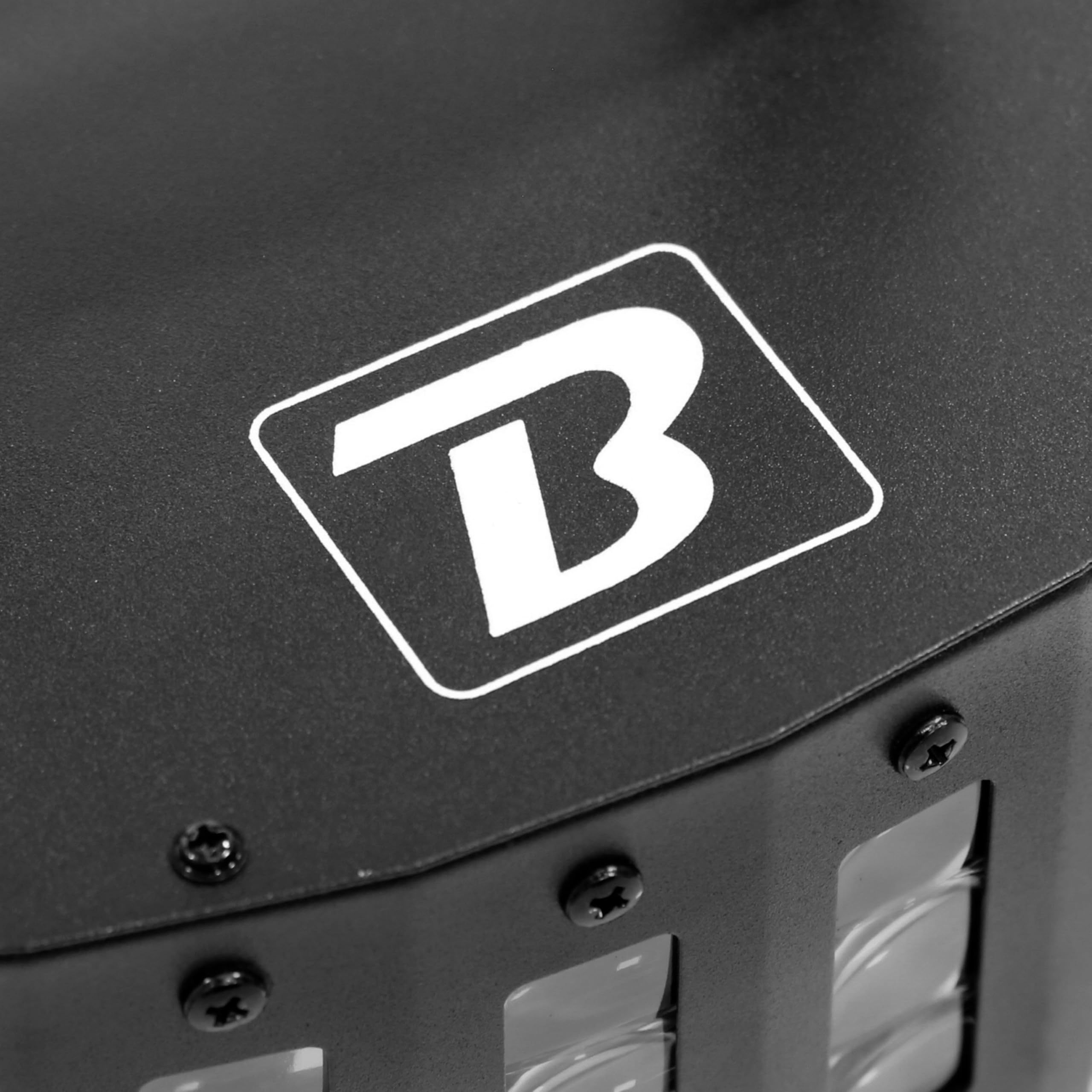 BoomToneDJ DerbyFX 4-en-1 Derby LED RGBWAPY 9x3W, UV Stroboscope, LZR rouge et vert. Jeux de lumière, Eclairage soirée DJ. Contrôle DMX, shows automatiques, détection musicale. Télécommande fournie