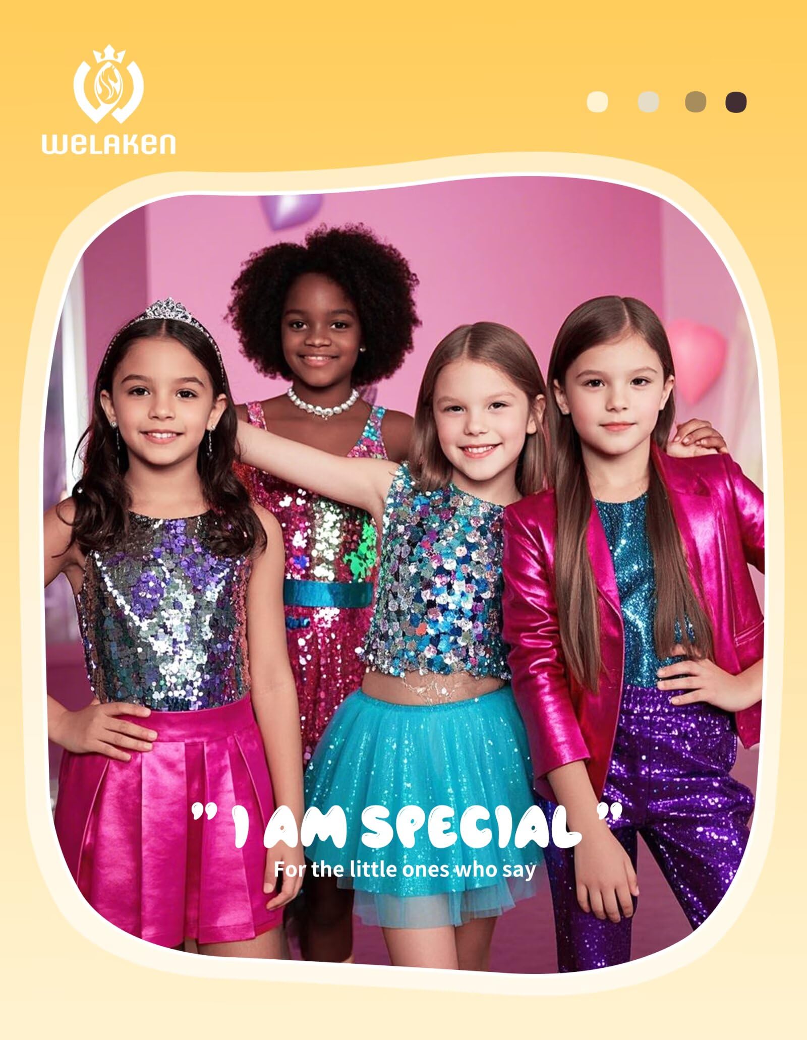 WELAKEN Girls Ombre Sequin Dress Sparkly Fancy Short Puff Sleeves Gradient Party Dress