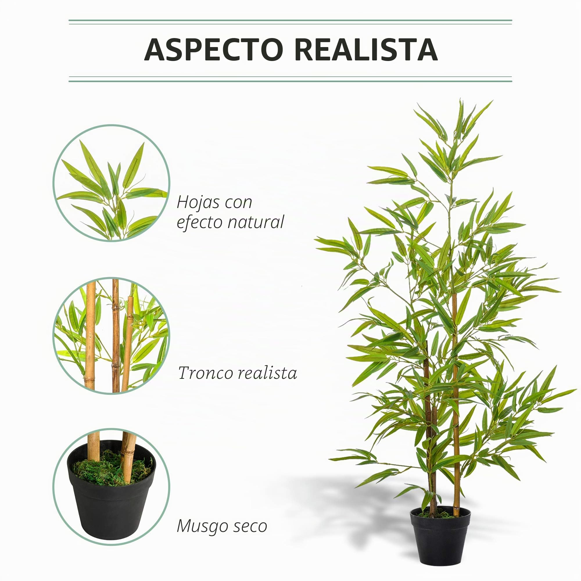 Outsunny Planta Artificial de Bambú 120 cm Árbol Artificial en Maceta Decorativa para Interior Hogar Salón Oficina Ø15,5x120 cm Verde