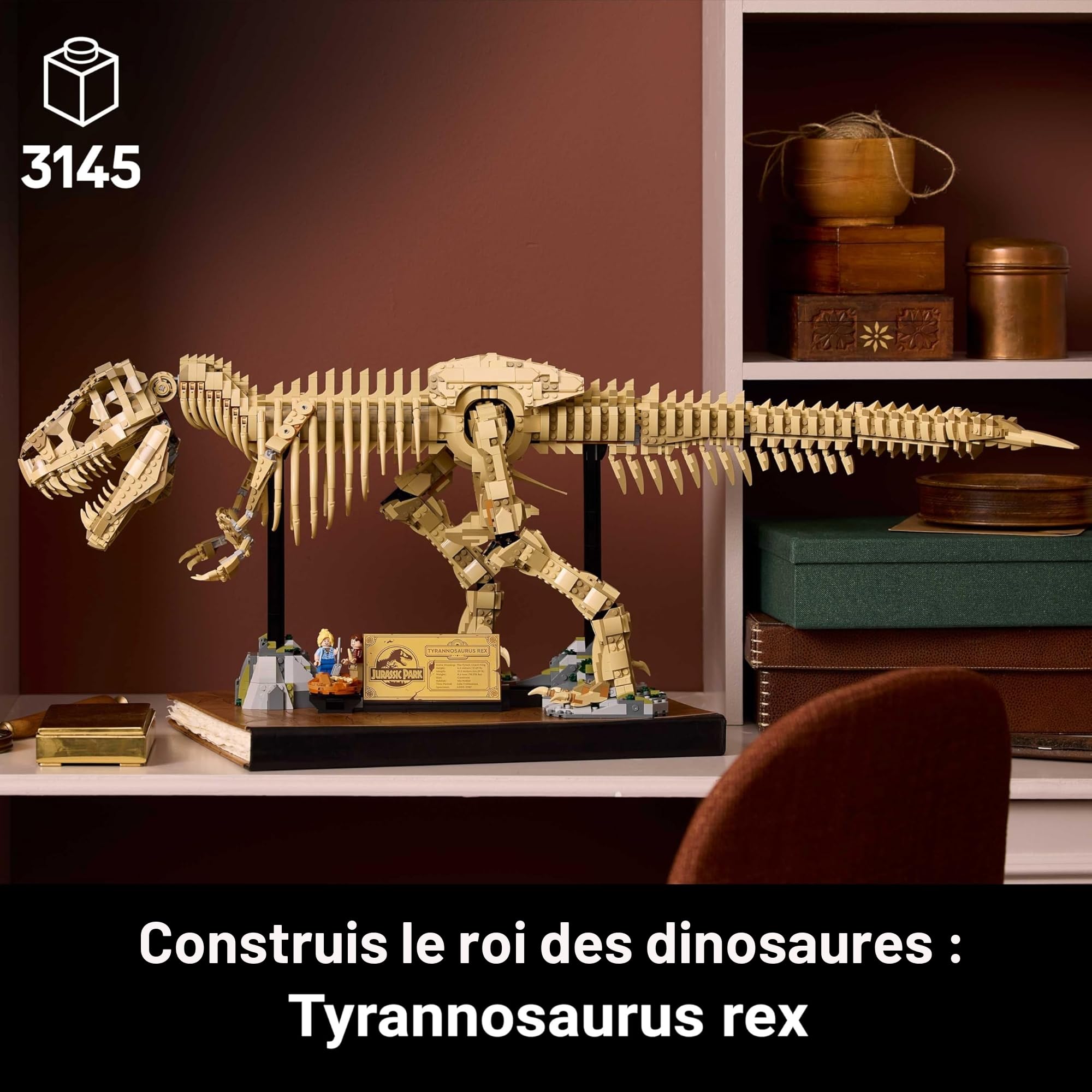 Lego Tyrannosaurus Rex : fossiles de dinosaures – Lego 76968 – Modèle à l'échelle 1:12 pour adultes – Comprend un squelette mobile T. Rex – Figurine Alan Grant & Ellie Sattler