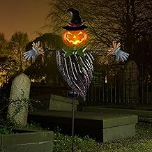 Lulu Home Halloween Yard Stake, 46.4" Solar Lighted Metal Pumpkin Head Scarecrow Stake, Outdoor Decoration Garden Lawn Driveway Yard Sign for Halloween