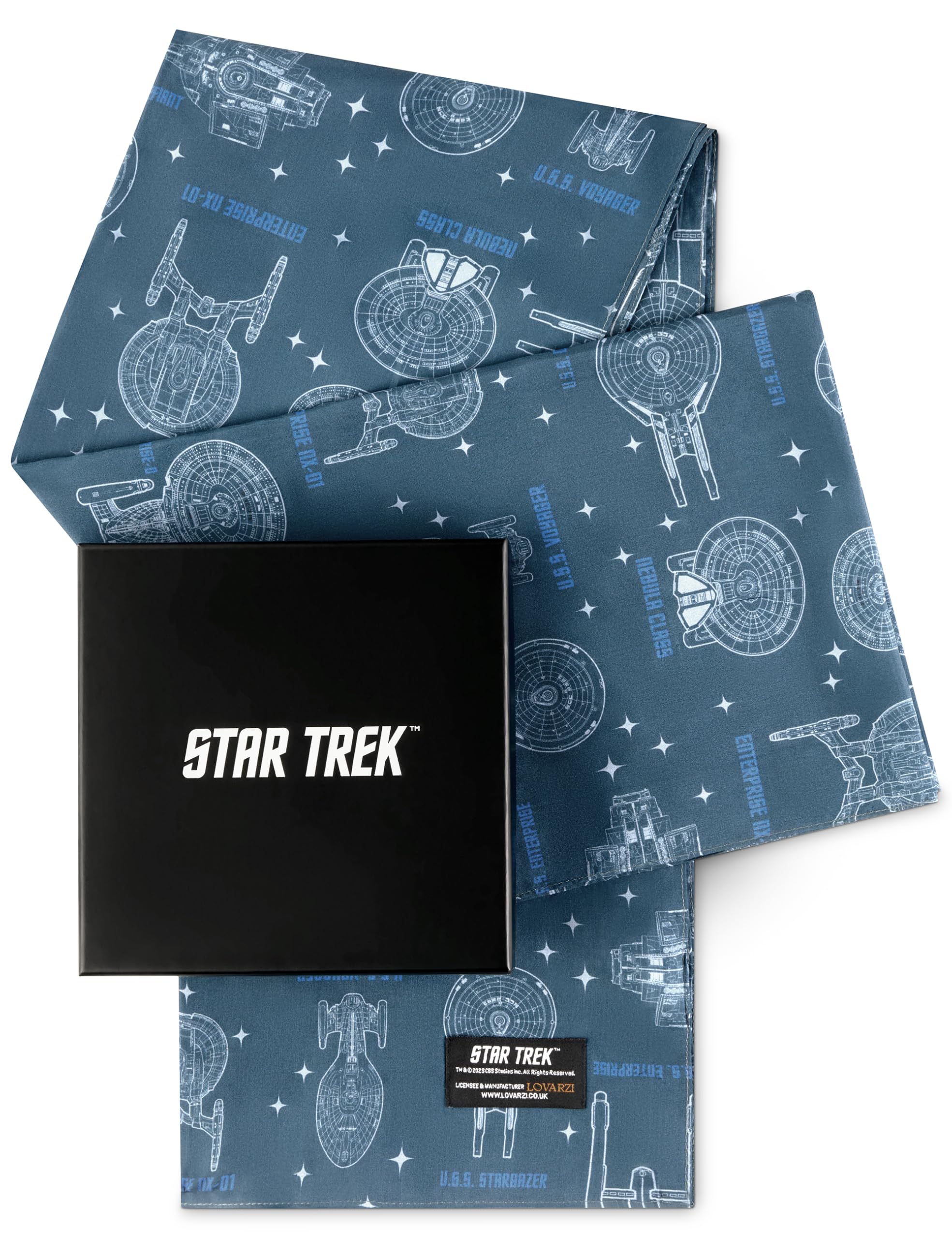 Star Trek Ships of the Line Schal in Geschenkbox - Fanartikel LOVARZI | Zeigt Legendäre Raumschiffe aus Verschiedenen Star Trek Ären, Elegantes Accessoire Geschenk für Trekkies