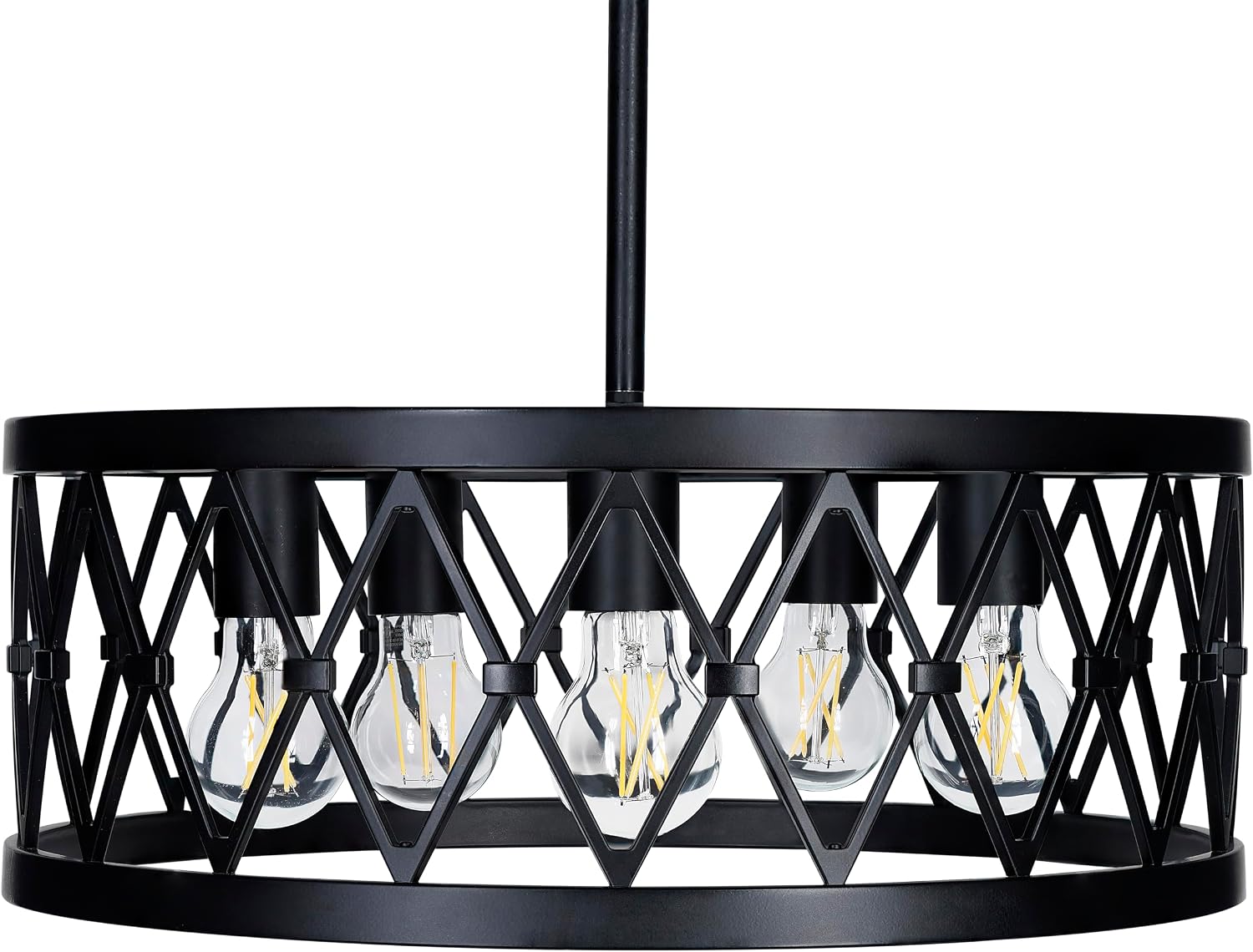 LEDVANCE Sylvania 18" Pendant Round Light Fixture, 5-Bulb, Adjustable Height, Hardwire with Accessories, Black Matte Finish - 1 Pack (63590)