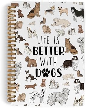 Dog Animal Spiral Notebook, Dog Journal Notebook, Dog Lover Gifts, Cute Dog Notebooks for School Work, Life Is Better with Dogs Office Supplies Gifts for Dog Owners Women Men, 5.5x8.3 Inch