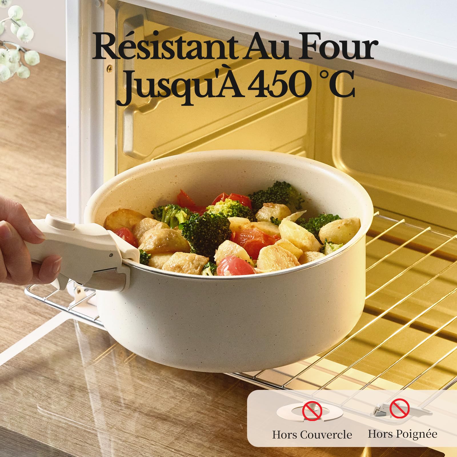 Töpfe Set mit Abnehmbaren Griffen, Keramik Topfset induktion 16/18/20cm, 3-in-1 Verschlussdeckel und 2 Vliesunterlagen Für alle Herdarten geeignet, induktionsgeeignet und ofenfest Beige