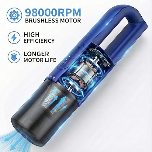 Miniatura 3 de Aspiradora de mano inalámbrica, aspiradora portátil inalámbrica recargable en 30 minutos, motor sin escobillas, 19000 Pa fuerte succión,