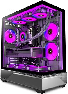 ANSAITE G8 Mid-Tower Gaming PC Case with 6 PWM ARGB Fans, 270° Panoramic Tempered Glass, USB-C, 360mm Radiator Support - Black