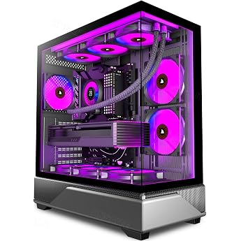 ANSAITE ATX PC Case 6 x 120 mm ARGB PWM Fan Pre-Installed Mid-Tower Gaming PC Case Panoramic Tempered Glass Black Computer Case with Type-C 360 mm Radiator Support Black