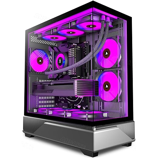 PC CASE 6 PWM ARGB Fans Pre-Installed, Mid-Tower Gaming PC Case, Panoramic Tempered Glass Computer Case with Type-C,360mm Radiator Support,Black,G8