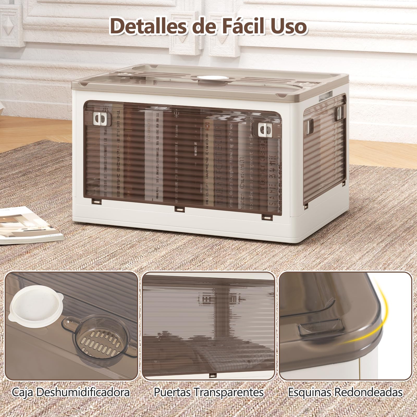 GOPLUS Caja de Almacenaje de 3 Niveles con Tapa y Ruedas, Cajas Apilables Plegables con 5 Puertas, Organizador de Almacenamiento 90/132 L para Salón Oficina Cocina (51,5 x 36,5 x 88 cm)