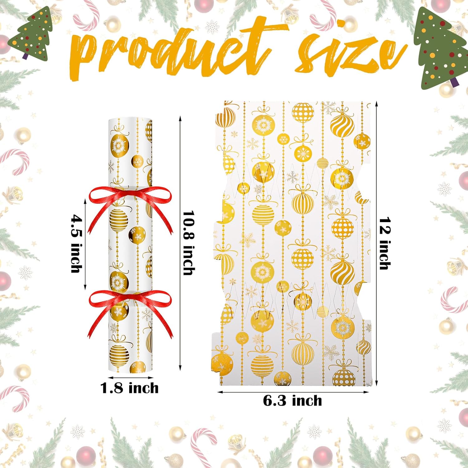 TaoBary 24 Packs Christmas Crackers DIY Christmas No Snap Party Table Favors Xmas Holiday Table Favors Xmas Crackers DIY Set for Kids Adults No Snap Party Supplies(Gold)