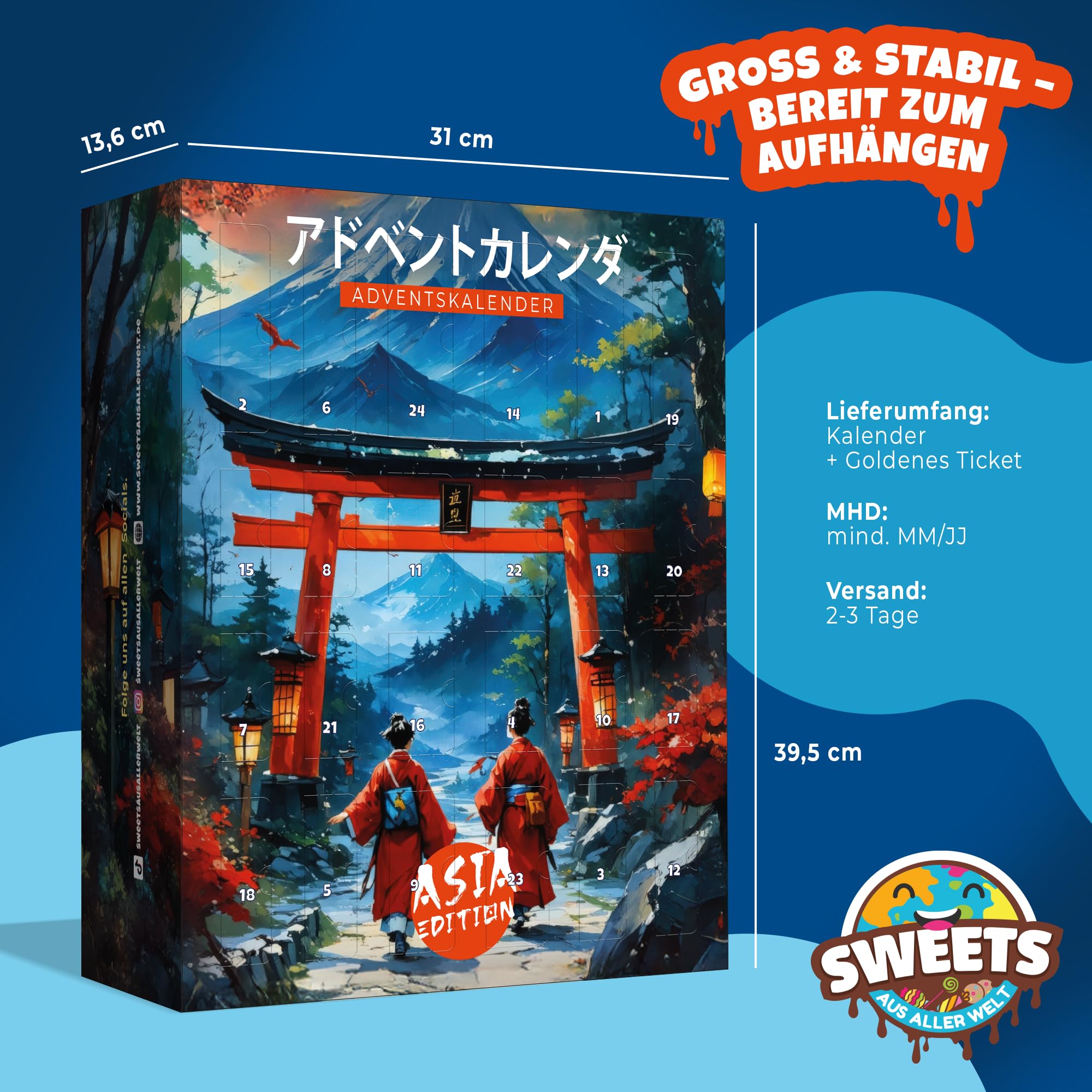 Asiatische Süßigkeiten Adventskalender 2025 mit Japanischen Süßigkeiten, Koreanischen Süßigkeiten & vielen weiteren Snacks - für Kinder, Frauen & Männer
