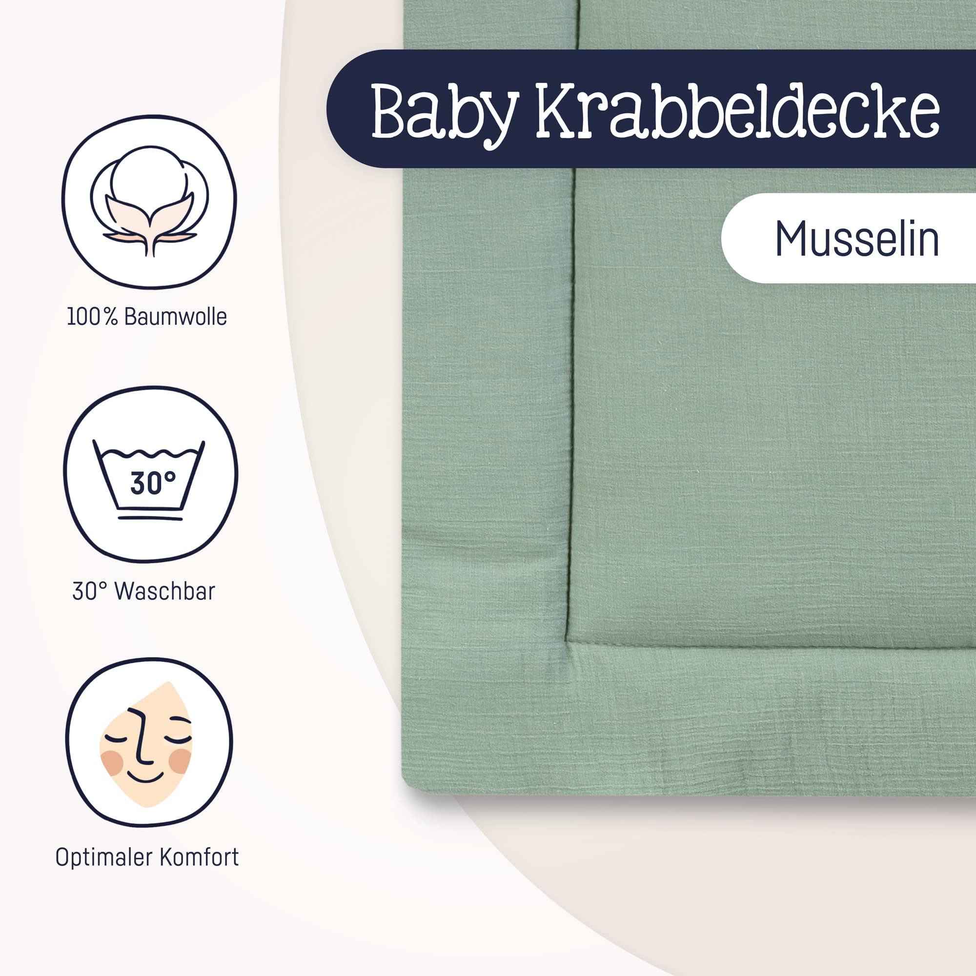 Julius Zöllner Musselin Krabbeldecke| Gr. 95x135 cm | Made in Germany | 100% Baumwollmusselin| OEKO-TEX® STANDARD 100 | Grün
