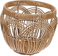 Vista 1 de Cesta de almacenamiento tejida de imitación de ratán organizador para oficina en casa, material PP, contenedor multiusos para aperitivos, frutas