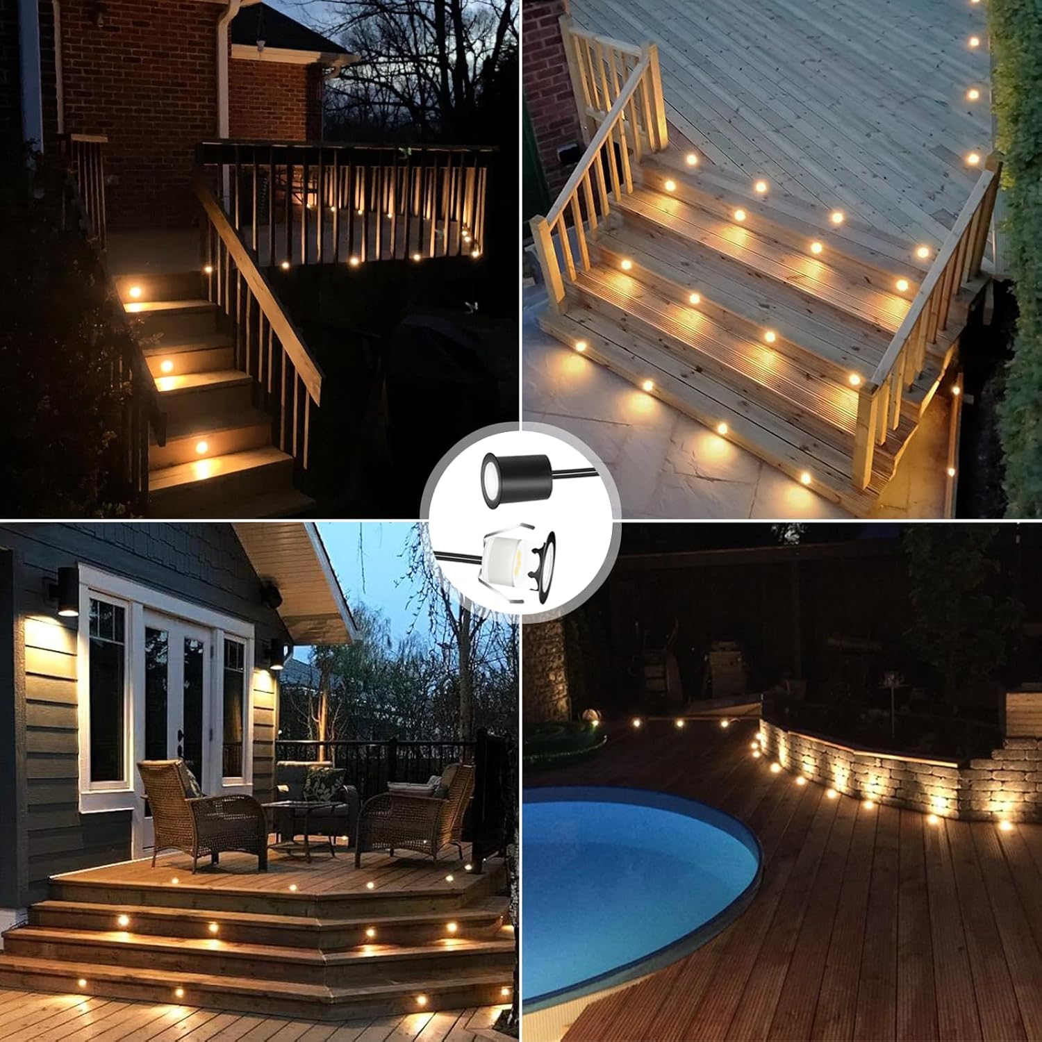 Warm White Recessed LED Deck Light, RNEHON 12V Low Voltage Step Lights with Protecting Shell, Φ1.18 Landscape Lights Outdoor for Garden,Yard Steps,Stair,Patio,Floor,Kitchen Decoration