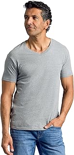 V Neck Mens T Shirt, Premium Fitted Soft Men's T-Shirts. Heather Gray, Large, Heather Grey, L
