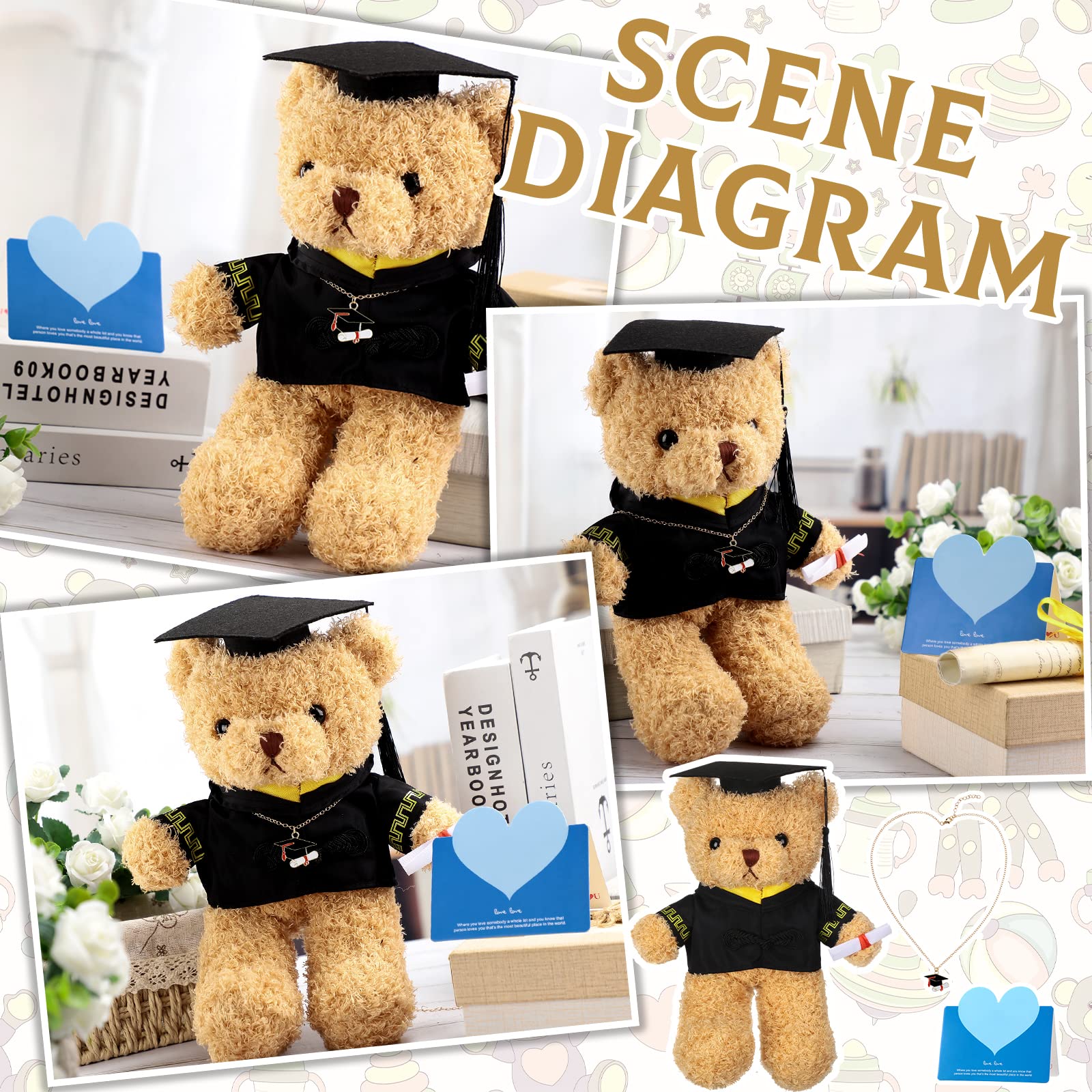 Karenhi 18 Pcs Graduation Gift Include 6 Pcs Graduation Bears for Her Him Graduate Bulk Graduation Plush Stuffed Animal Class of 2023 Graduation Stuffed Bear with Diploma Cap Graduate Necklace Card