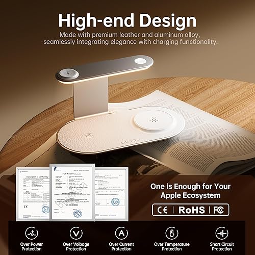 Miniatura 6 de GUSGU Estación de carga 3 en 1 para cargador inalámbrico MagSafe con luz nocturna de tres niveles, carga rápida máxima de 15 W para iPhone