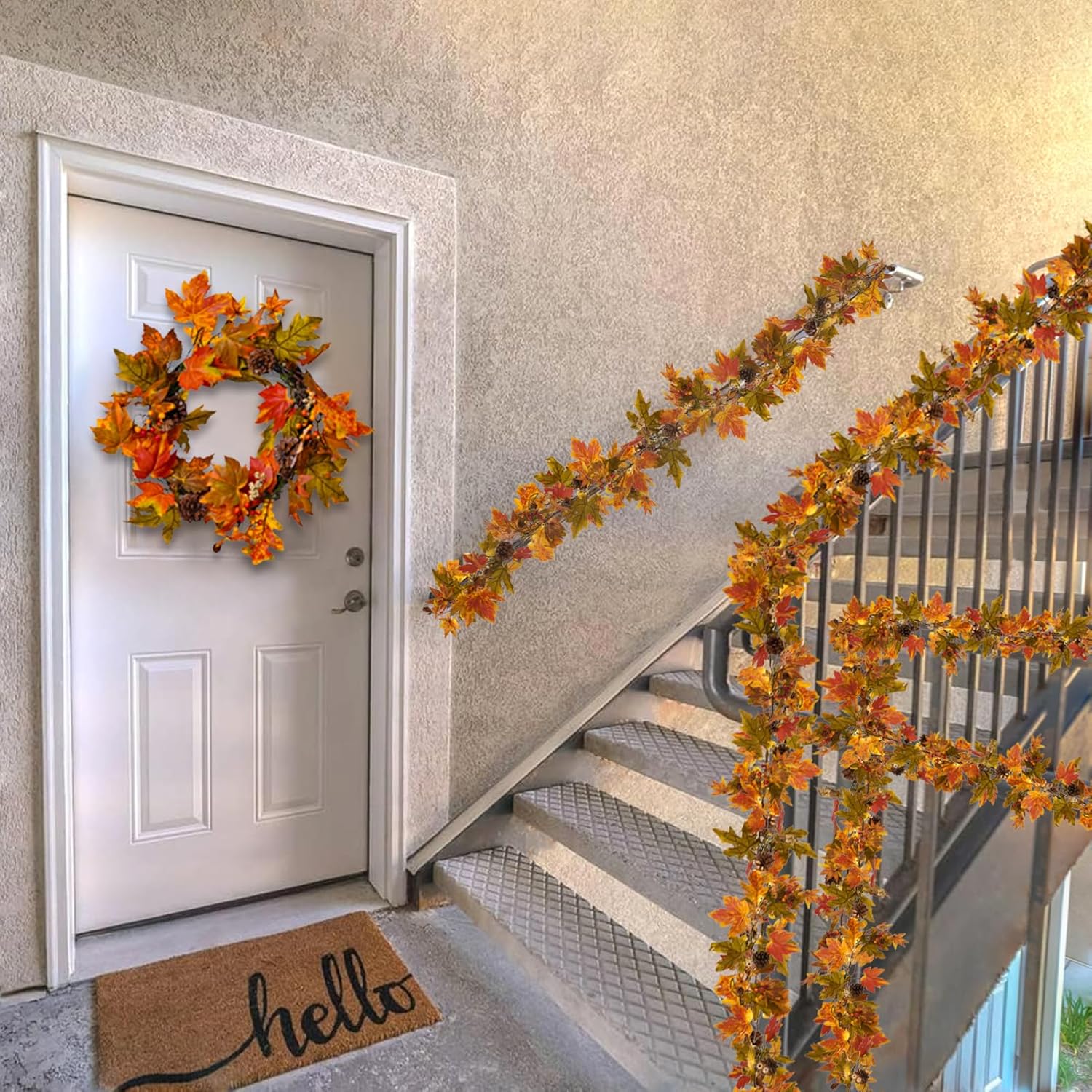 Artgar Fall Maple Leaf Garland, 6 Ft Fall Decor Garland with Pine Cones Berries, Harvest Decor Garlands with 30 Warm Lights for Fall Home Thanksgiving Fireplace Table Indoor Outdoor Porch Decor
