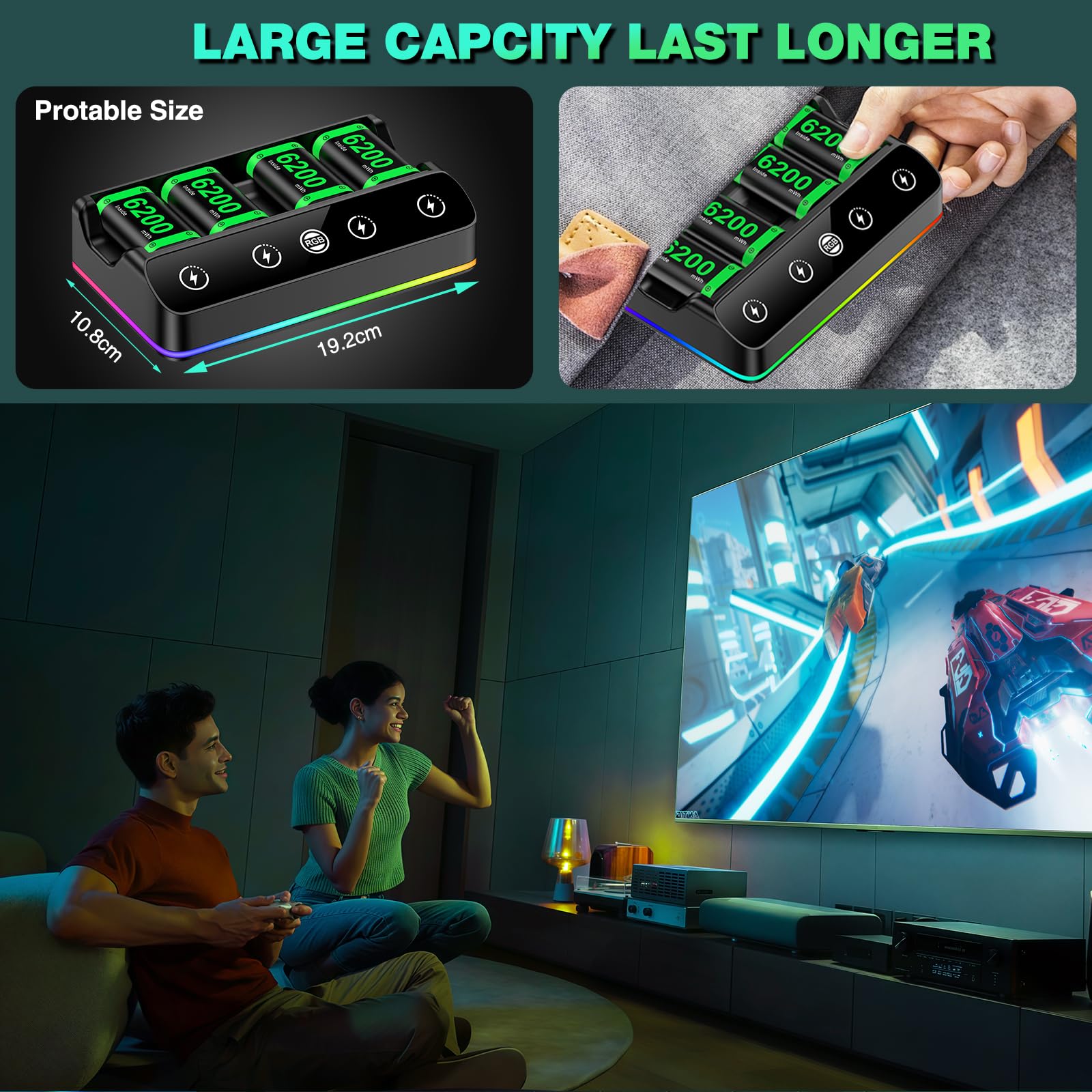 DINOSTRIKE 4X 6200mWh Battery Pack Compatible with Xbox One/Series S/X Controller Charging Station【Extended USB C Cable】 Rechargeable Battery Pack for Xbox - Xbox One - Very Good - Used Controller - Image 8