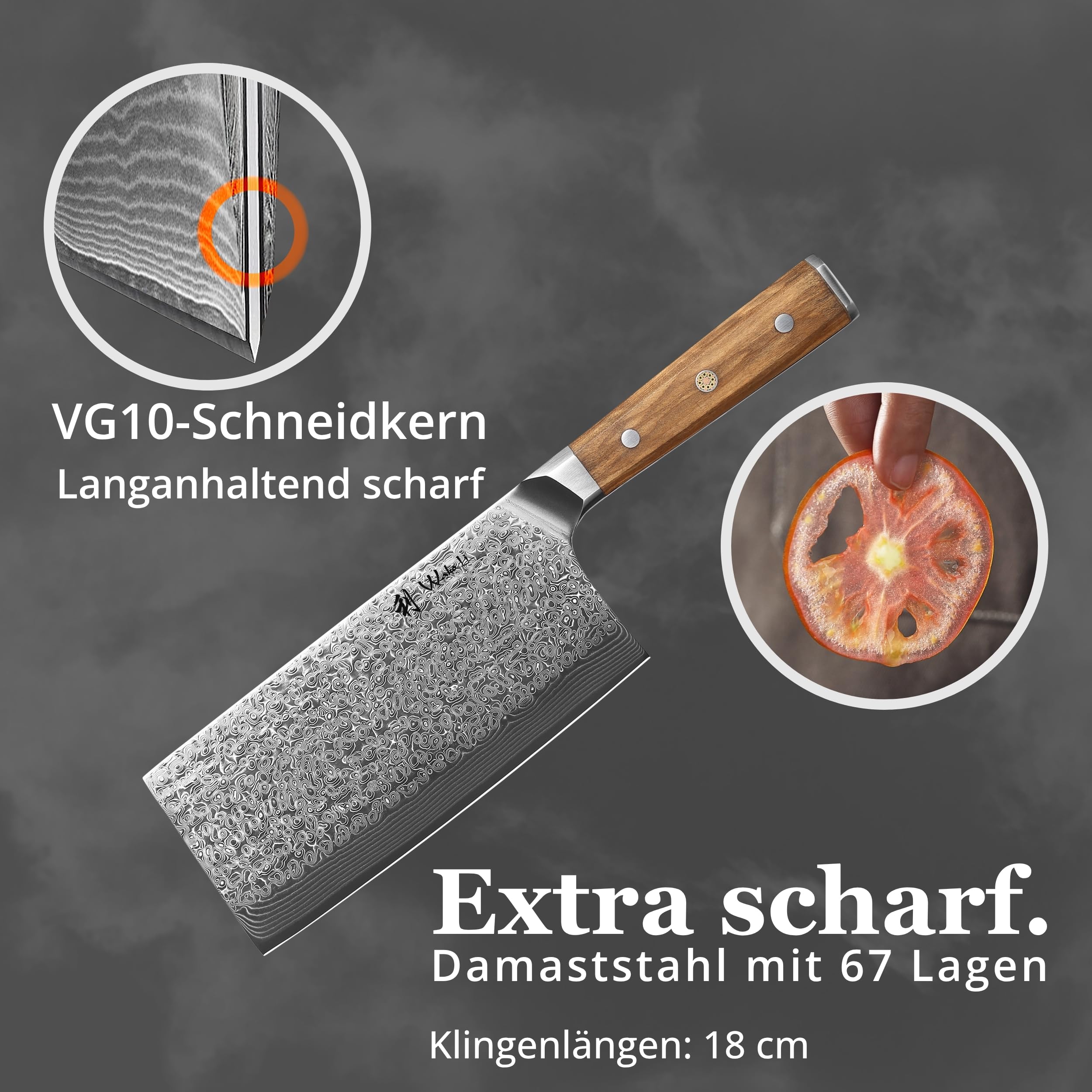 Wakoli Oribu Chai Dao 18 cm Klinge aus 67 Lagen Damaststahl mit VG10-Kern