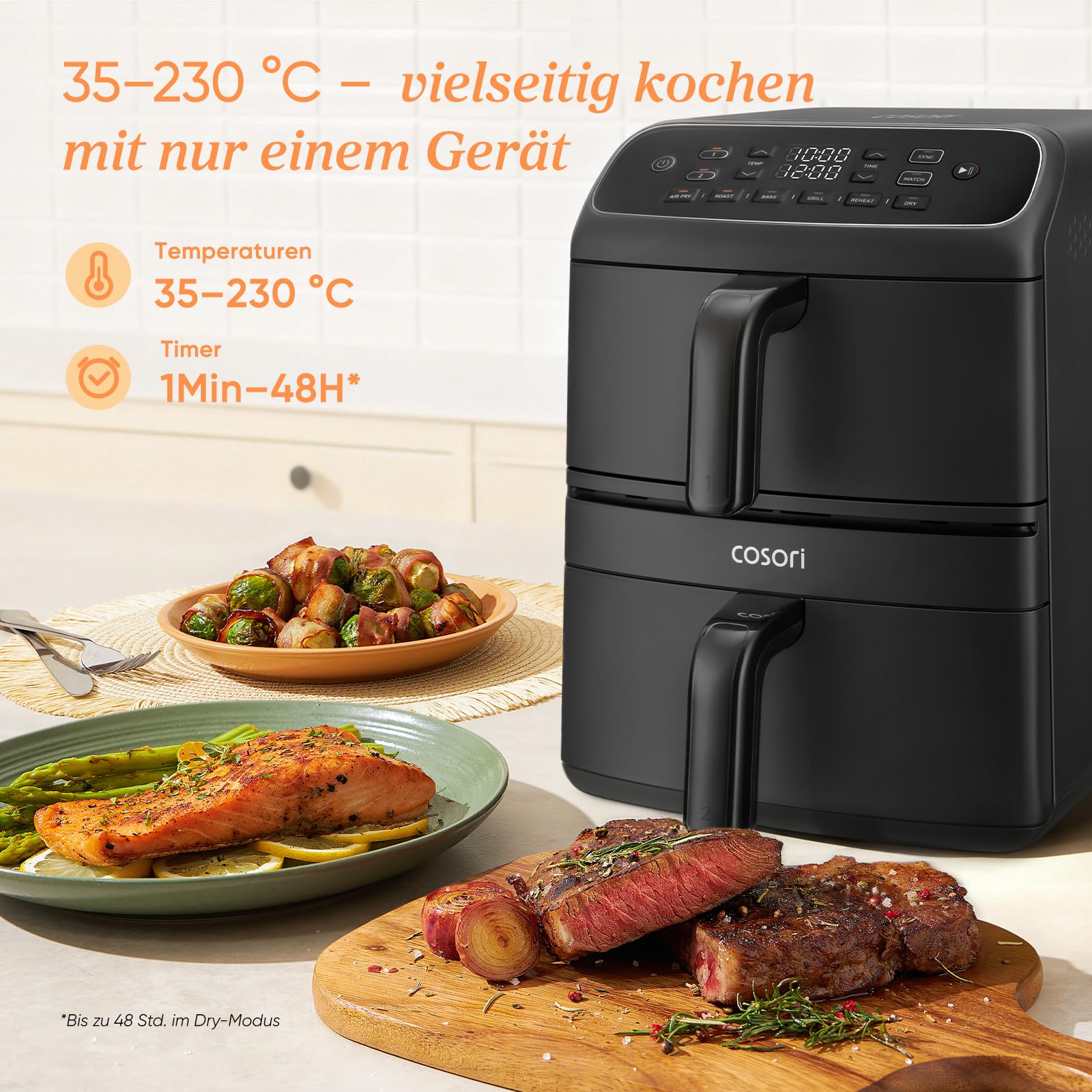 COSORI Airfryer | Turbo Tower Compact | Heißluftfritteuse 2 Kammern Keramikbeschichtung | 8,6L Double Stack mit mehreren Lüfterstufen | 2700W| Schwarz | DC861
