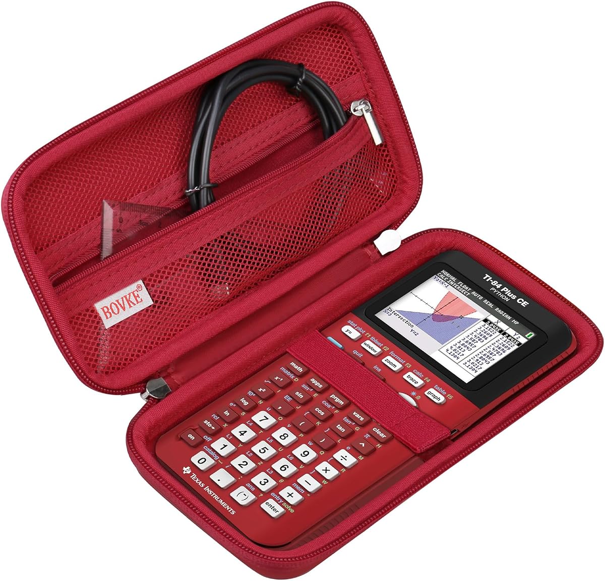 BOVKE Case for TI-84 Plus CE/TI-84 Evo/TI-84 Plus/TI-83 Plus/CE Calculator | Texas Instruments TI-84 Plus CE/TI-84 Evo/TI-84 Plus/TI-83 Plus Color Graphing Calculator Shockproof Carrying Case, Red