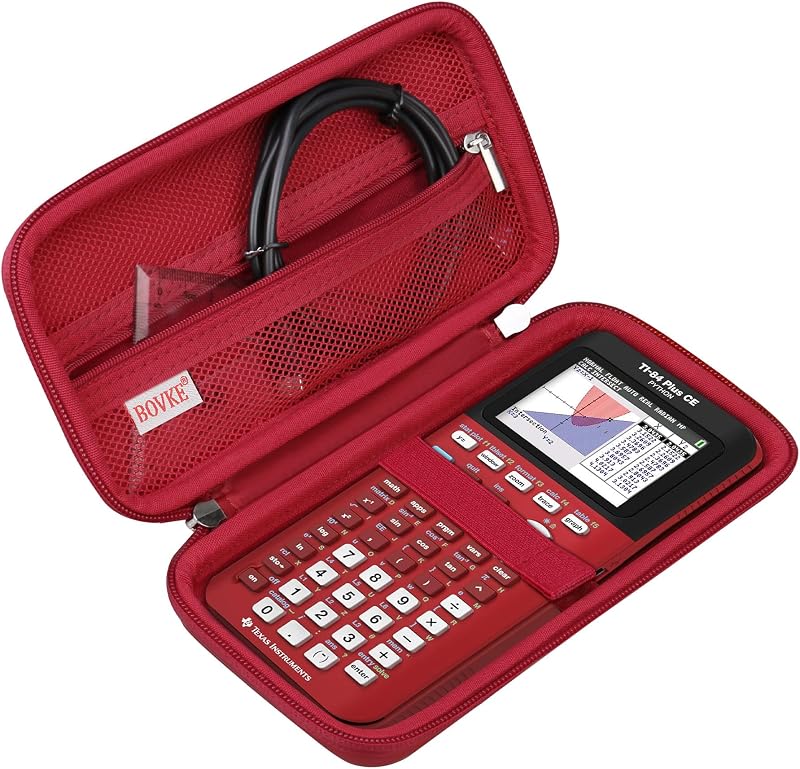 BOVKE Case for TI-84 Plus CE/TI-84 Evo/TI-84 Plus/TI-83 Plus/CE Calculator | Texas Instruments TI-84 Plus CE/TI-84 Evo/TI-84 Plus/TI-83 Plus Color Graphing Calculator Shockproof Carrying Case, Red