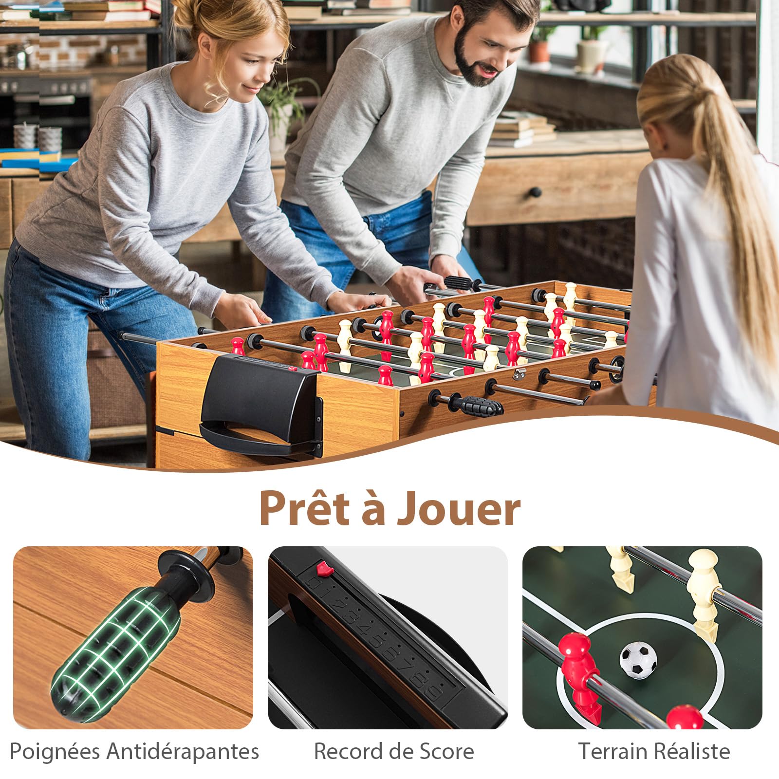 DREAMADE Table de Jeu Combo 3-en-1, Table de Billard Multi-Jeux avec Baby-Foot, Air Hockey et Billard, Jeux d'Arcade de Sport de 48" avec Accessoires pour la Maison, Salle de Jeux, Salle de Loisirs