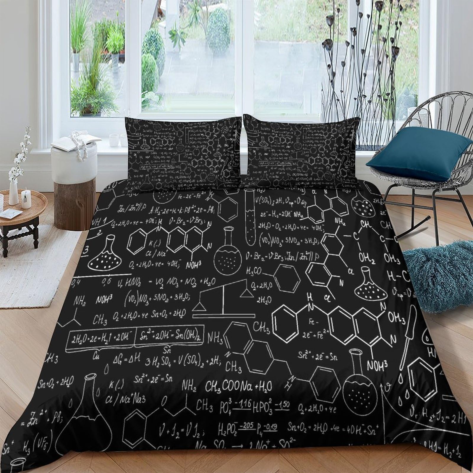 Ctjqhvkz Style-10 3D Printed Chemistry Formula Fitted Sheet Microfiber Black Science Bed Cover For Bedroom Dorm Easy Care Decor Single（135X200cm）