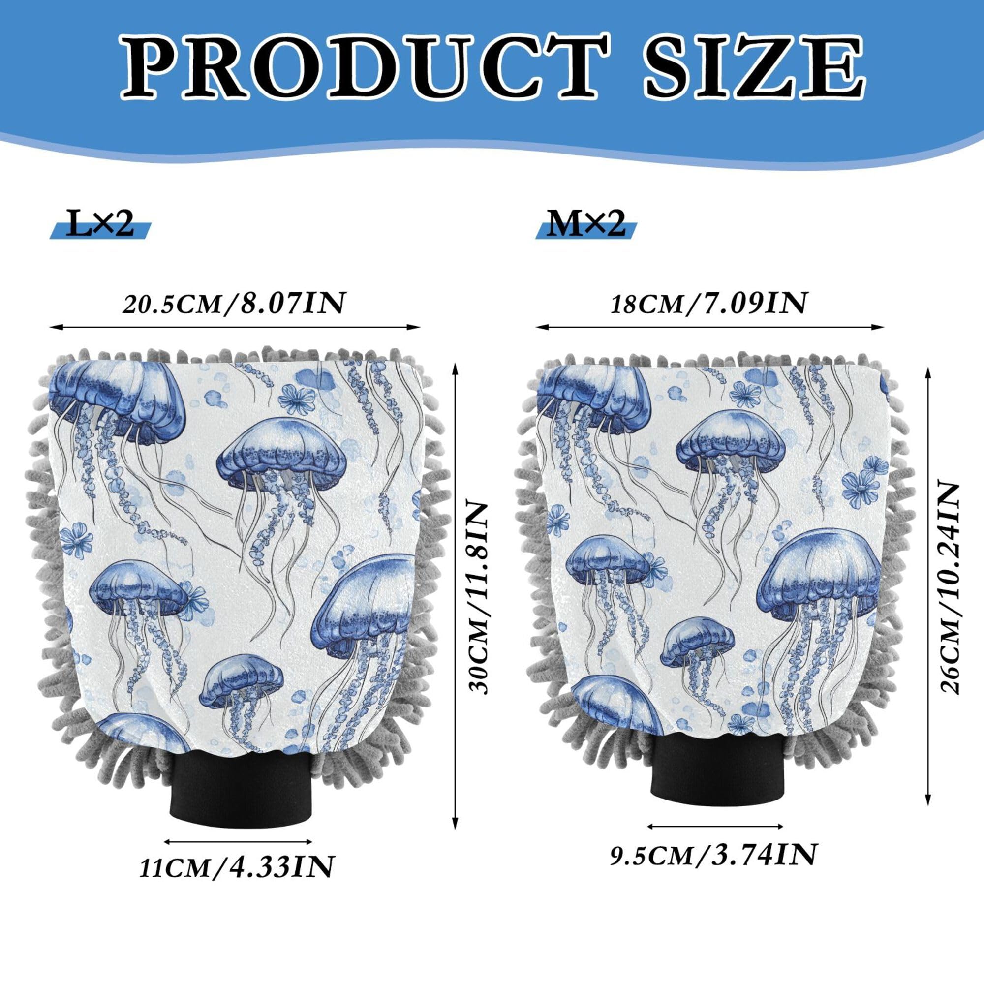 Cute Jellyfish White Wash Mitt Microfiber 11.8'' Gloves for Cars Washing Non Scratch Detailing Clean Rag for Auto Supplies