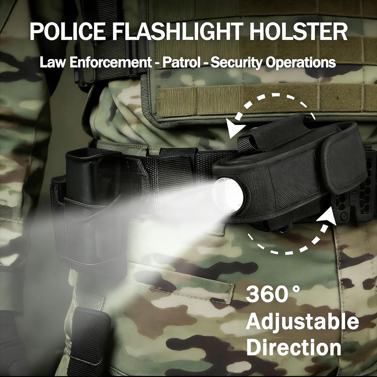 Rechargeable Police Flashlight with Holster-1000 High Lumen LED Tactical Flashlights for Duty Belt, 3 Modes and Hidden C Port, Law Enforcement Gear Safety Accessories Gifts (Black)