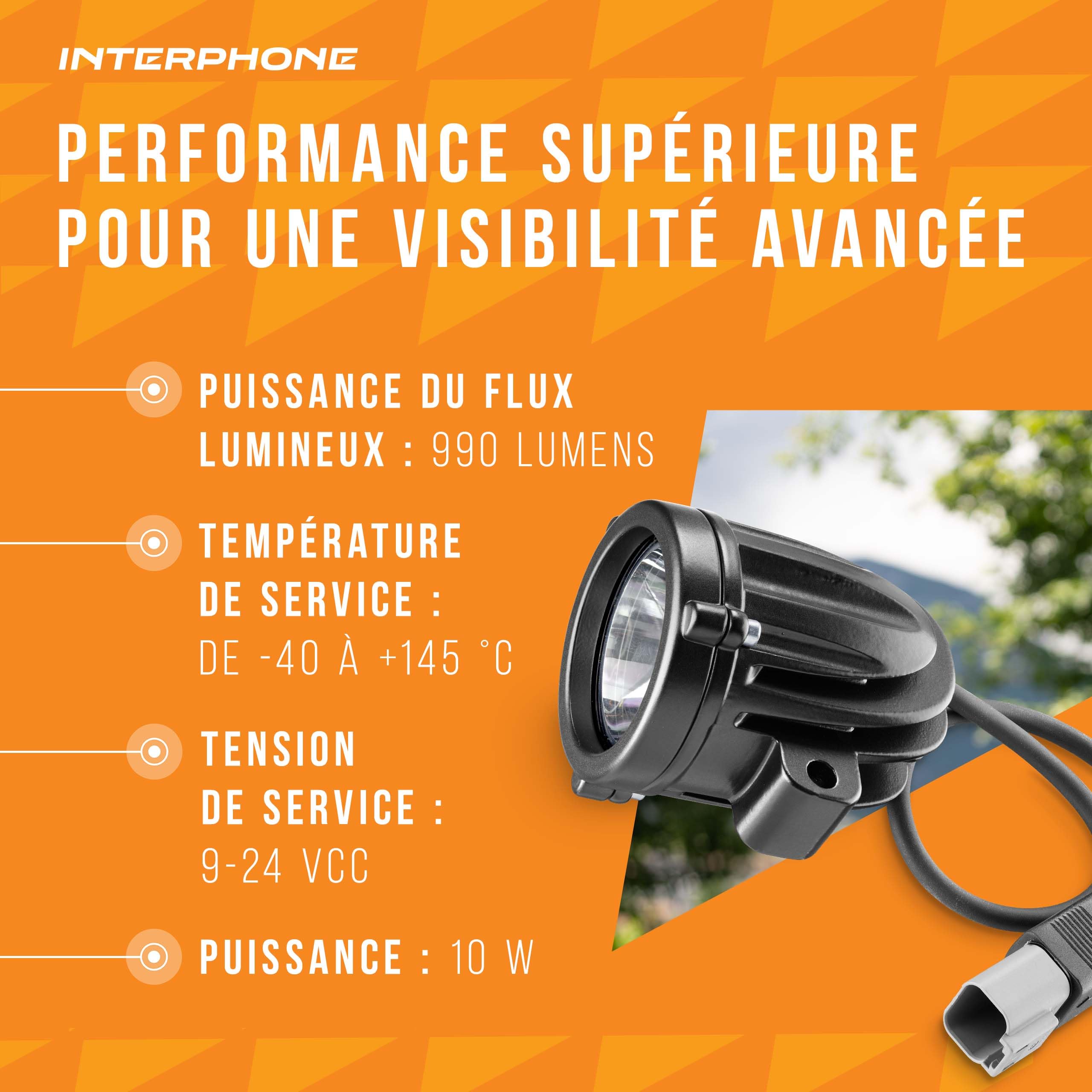 Interphone Par de focos LED para la parte delantera de la moto, kit con dos faros LED con homologación ECE R112, accesorios para moto con 10 W de potencia, 990 lúmenes y haz de luz Spot