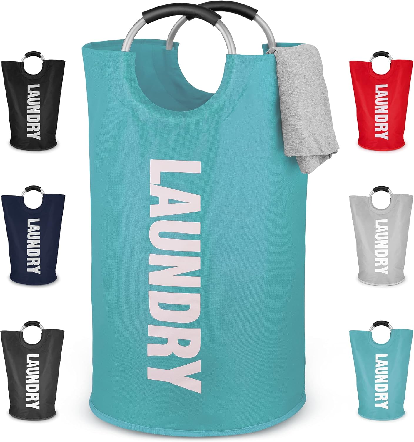 Zulay Home 82L Large Heavy Duty Laundry Basket Collapsible - Non-Slip Padded Laundry Bag With Handles - Waterproof Collapsible Laundry Baskets & Laundry Hampers For Bedroom, Dorm, Travel (Red)