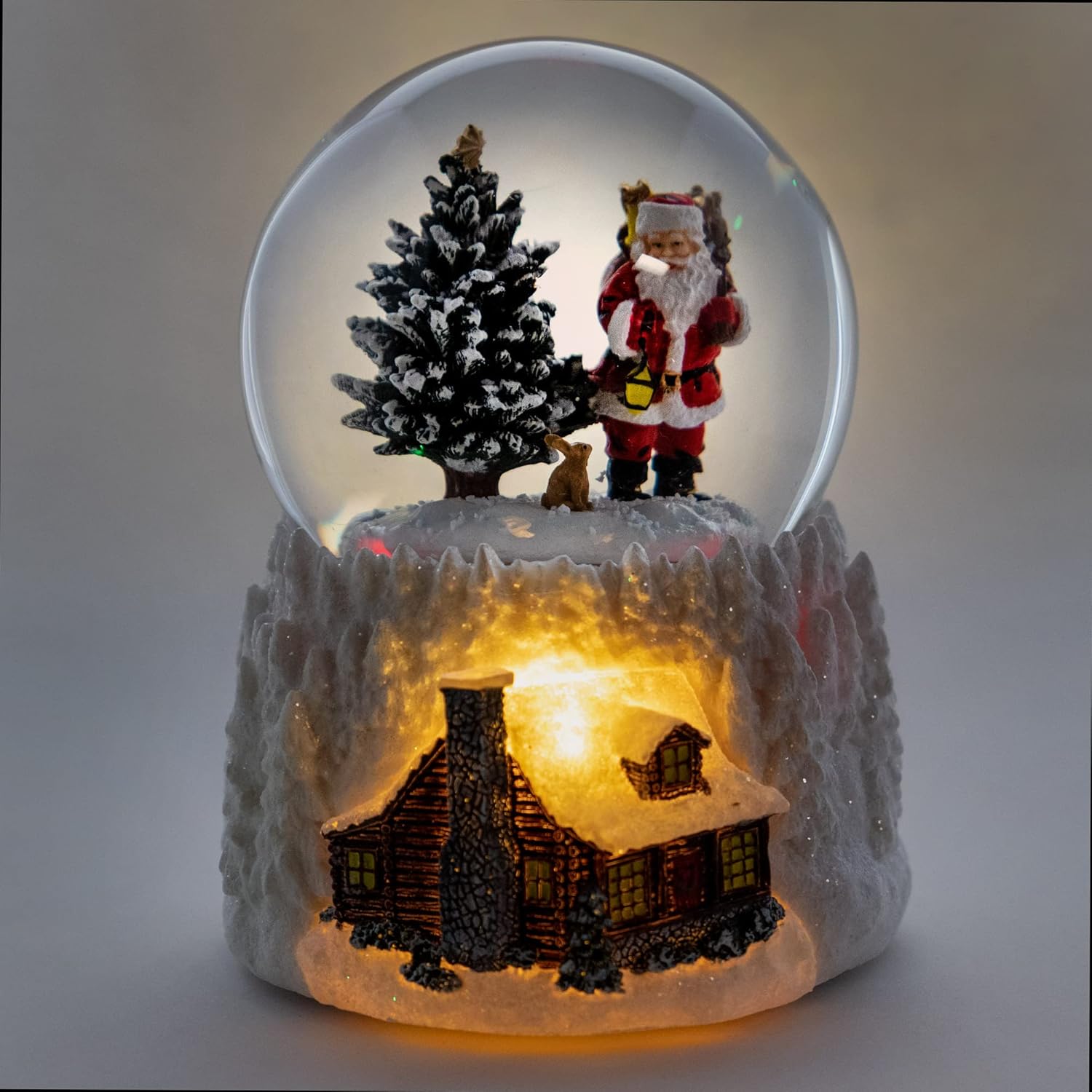 100MM Musical LED Santa w/Cabin Lighted Base by The San Francisco Music Box Company