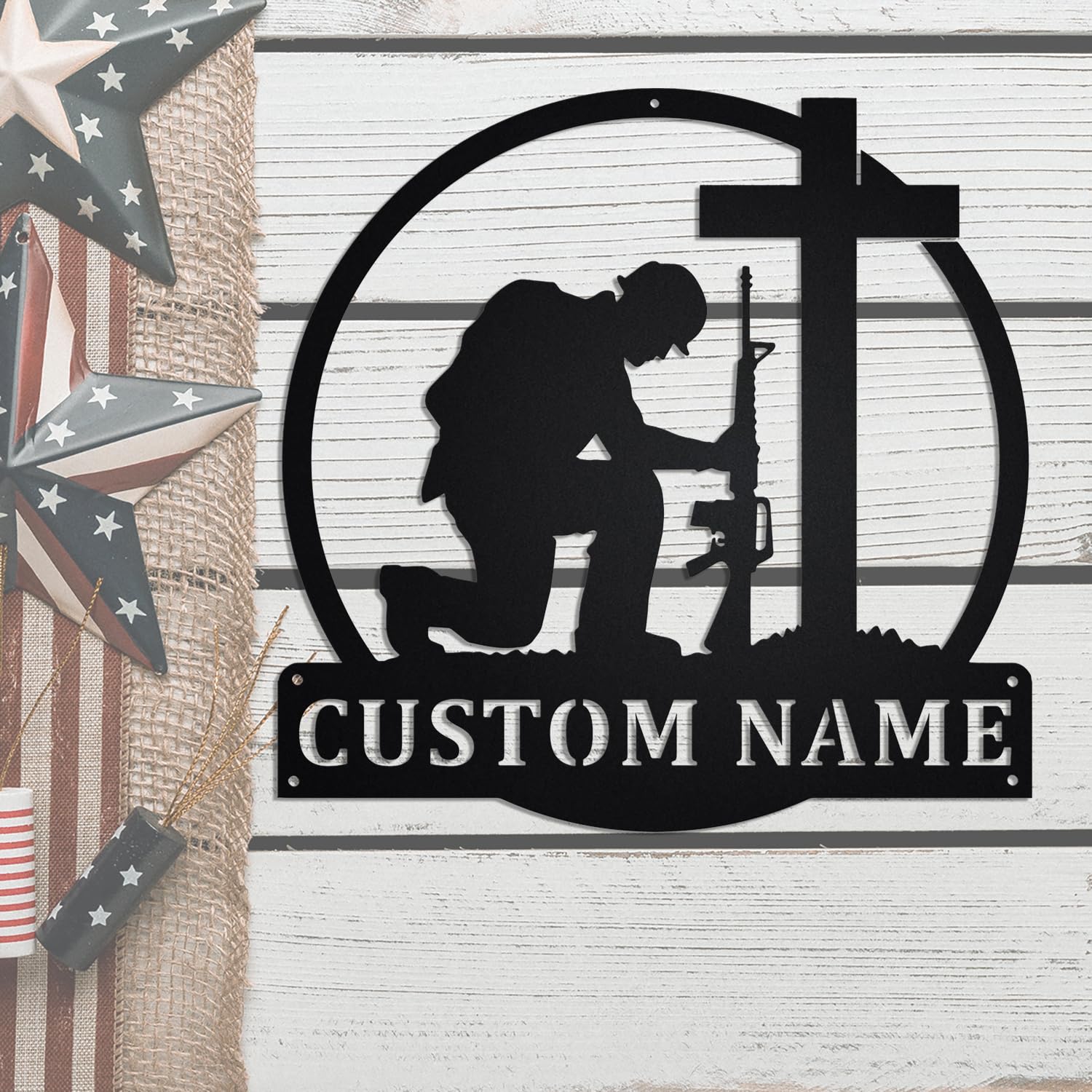 Custom Soldier Kneeling Praying Metal Wall Art, Custom US Soldier Kneeling Wall Art, Personalized Soldier Name Sign Decoration For Room, Soldier Metal Home Decor(Style-2)