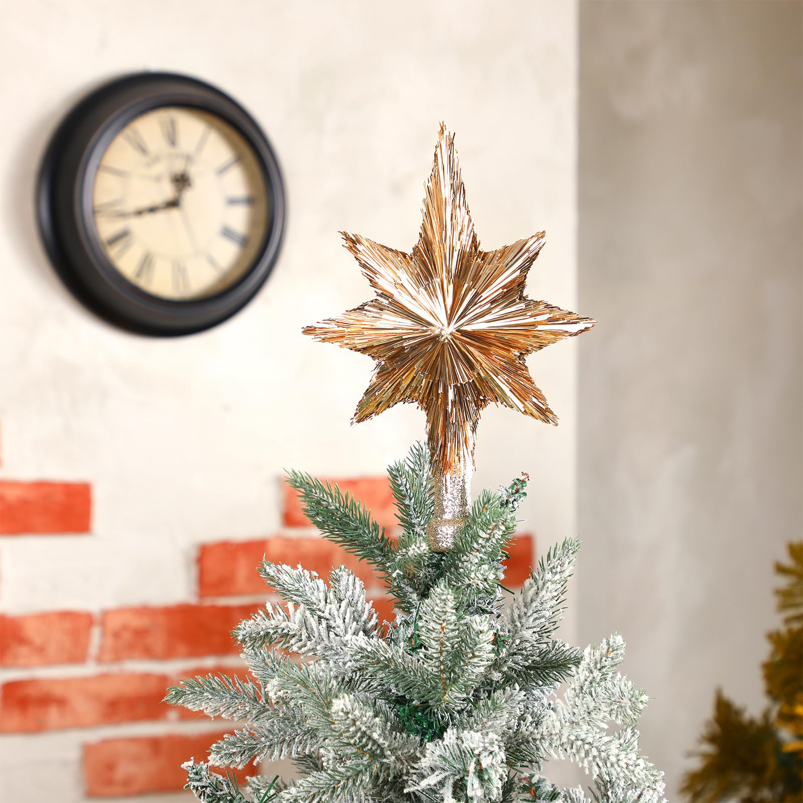 Gejoy Étoile à paillettes pour cime de sapin de Noël - 25,4 cm - Décoration pour la maison, le sapin de Noël, les fêtes de fin d'année (champagne doré)