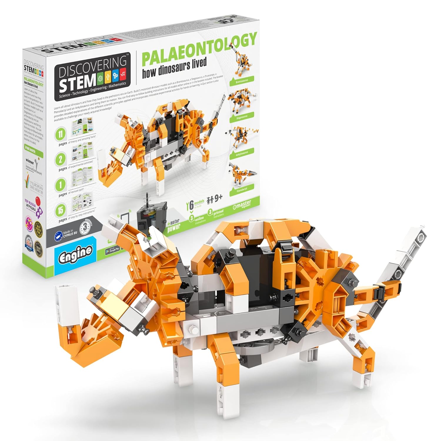 Engino STEM Kit, Learning About Dinosaurs, Building Toys for Kids 9+, STEM Projects, Learning & Education Toys, Engineering Kit, Gifts for Boys & Girls (5 Motorized Models)