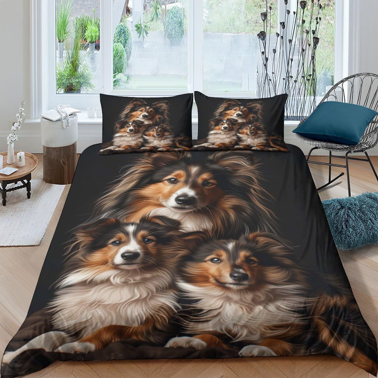 Ctjqhvkz Style-5 3D Printed Shetland Sheepdog Fitted Sheet Microfiber Soft Bed Cover For Bedroom Dorm Mattress Protection Decor Single（135X200cm）