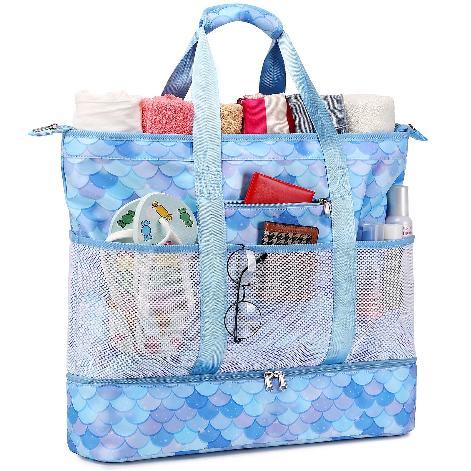 KimwadalhBolso Playa Mujer con Cremallera,Bolsa de Natación Impermeable Bolsos Totes para Mujer,Bolse de Playa Grande Bolso Playa de Verano,para Piscina,Viajes a la Playa,Picnics