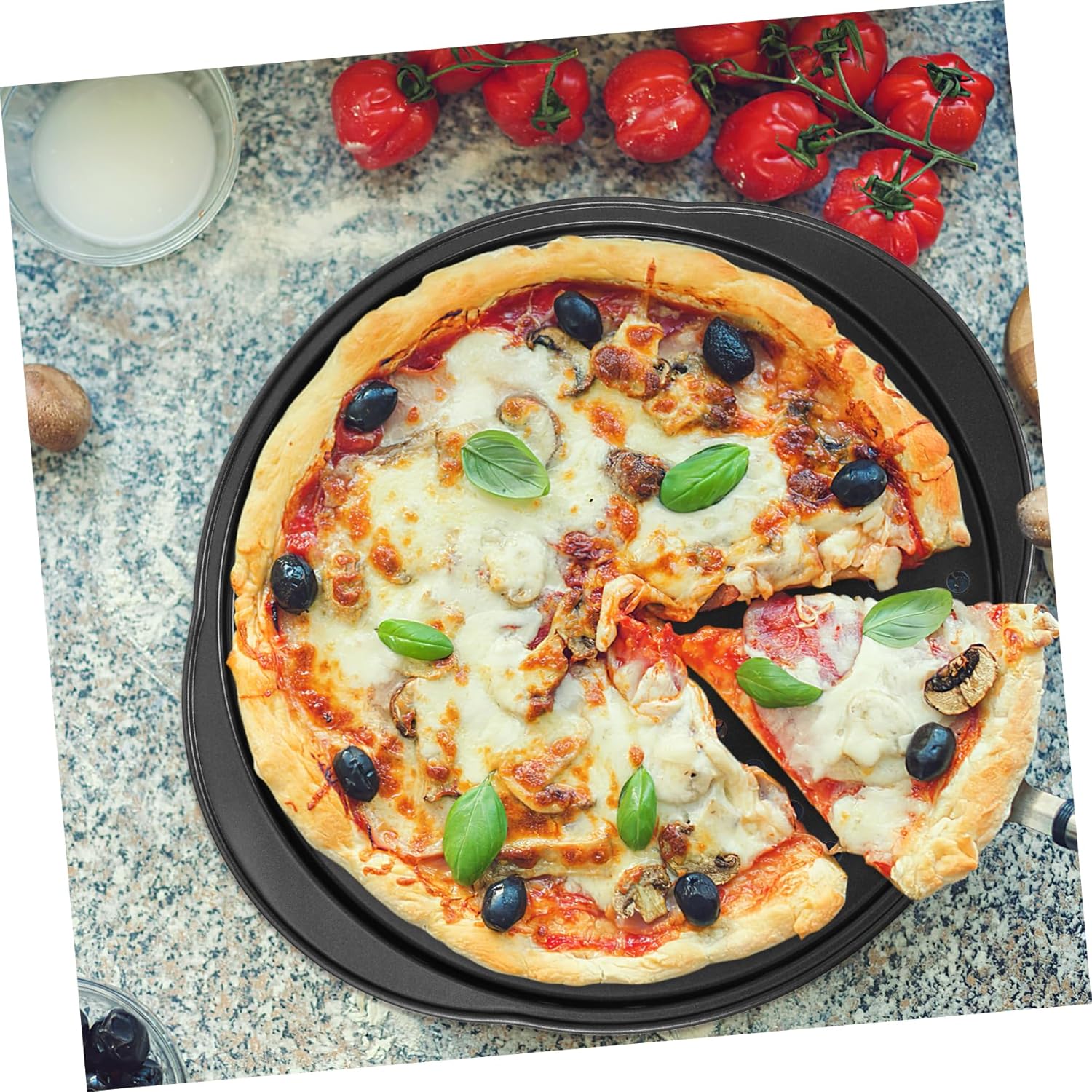 IMIKEYA 4pcs Round Pizza Baking Trays Oven Pan Handles Nonstick Carbon Steel for Home Restaurant