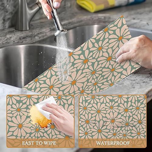 Miniatura 3 de Juego de 6 manteles individuales abstractos con diseño de margaritas y flores, lavables, resistentes al calor, para decoración de fiestas