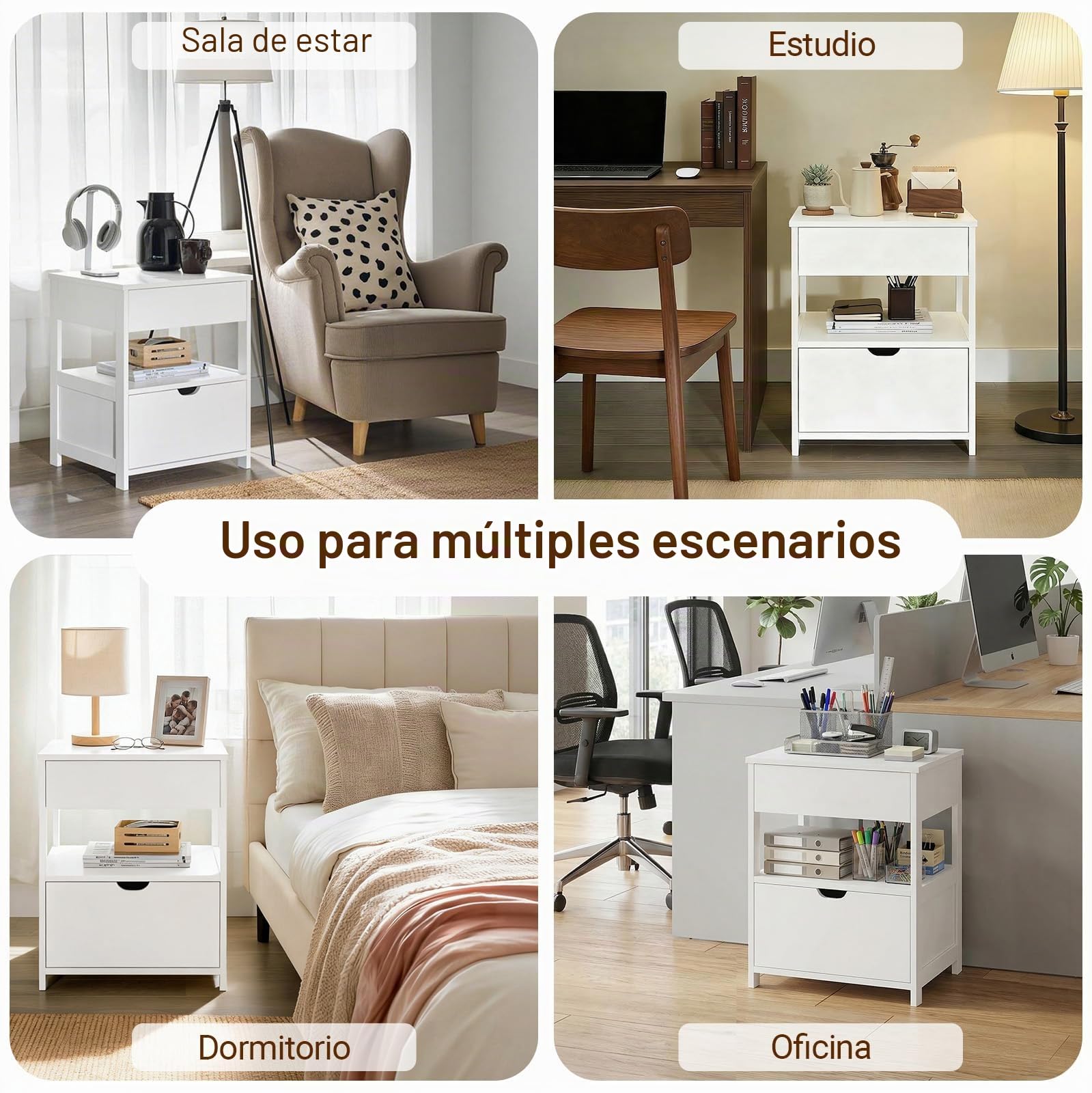 SoBuy Mesita de Noche con 2 cajones y Estante, Mesa Auxiliar, Moderno Mesa de Noche Dormitorio, 45 x 38 x 55 cm, Blanco, FRG258-II-W