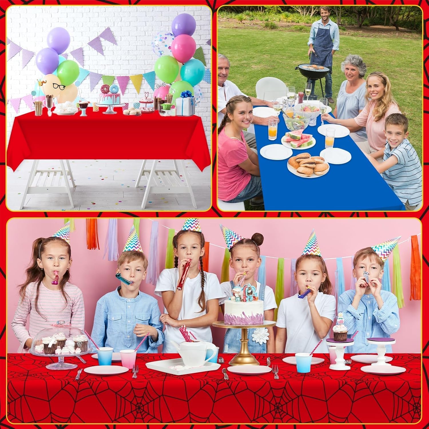 12Pcs Spider Theme Tablecloths Disposable Hero Party Plastic Table Cover Large Rectangle Red Blue Spiderweb Table Cloth for Kids Boys Spider Birthday Party Decorations Baby Shower Supplies 108x54 Inch