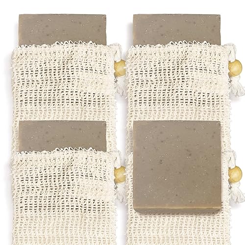 Miniatura 8 de Age of Sage Barra de jabón natural con bolsa de sisal, 4 paquetes de jabón vegano artesanal para mujeres, aroma a miel y él almendra cereza, miel de
