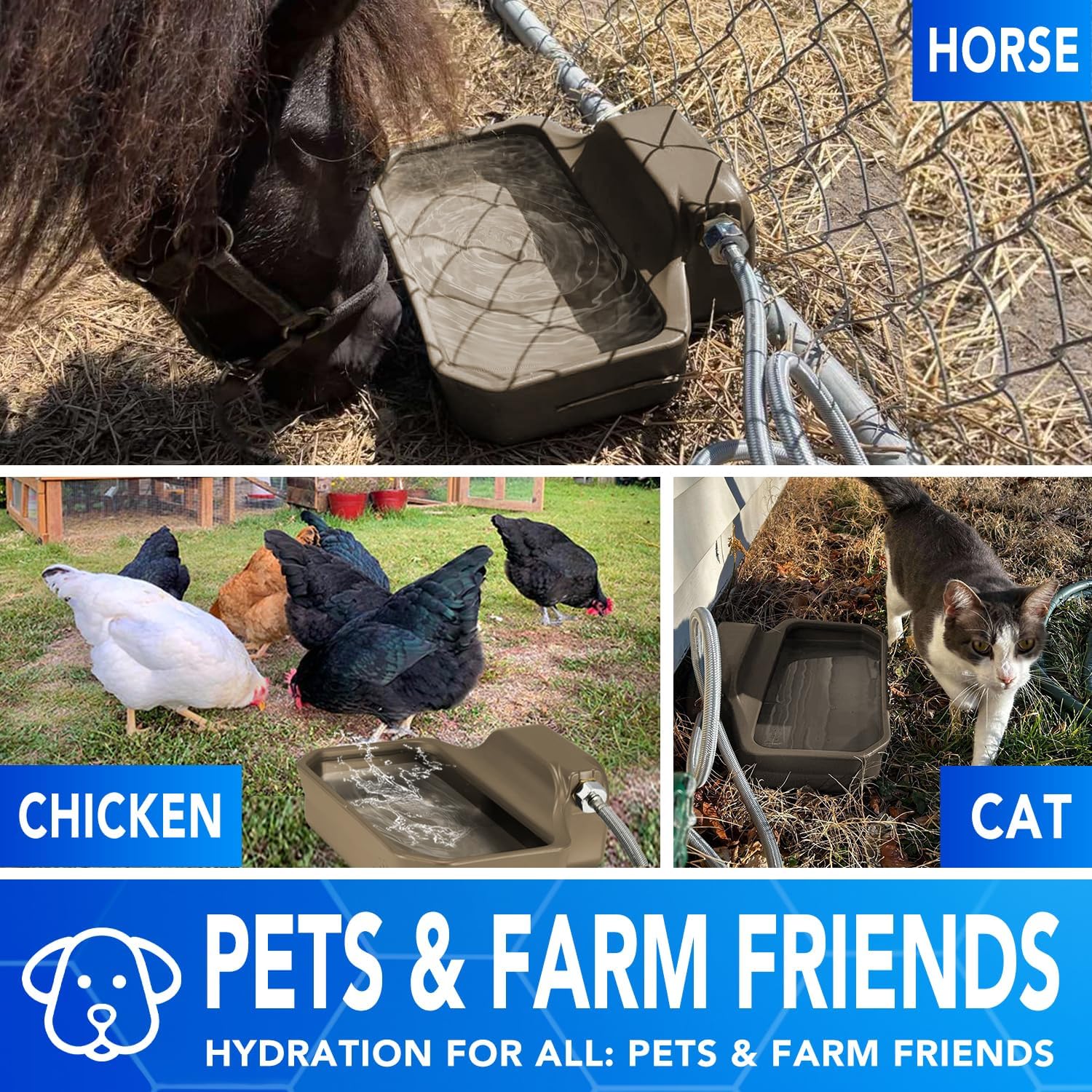 PETTEN Automatic Water Dispenser for Dogs 3.5L/118oz, Large Capacity Auto Dog Water Dispenser Outdoor with 3/4" GHT Male Faucet Connector, Dog Water Bowl Dispenser for Dog, Cat, Livestock(Brown)